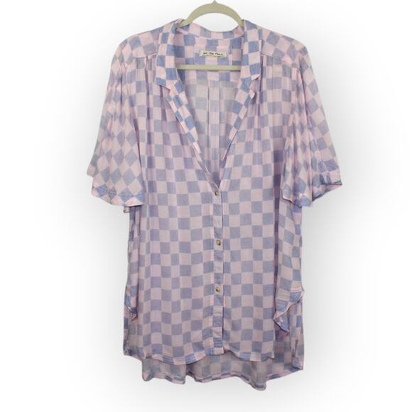 XL WeTheFree A/X Blouse Tunic Caftan Coverup Checker Floral Dye - Picture 2 of 15